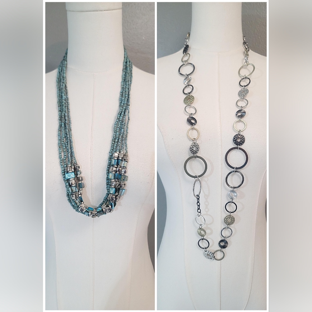 Vintage 1 Lia Sophia Multi-Layered‎ Silver and Blue Necklace Set